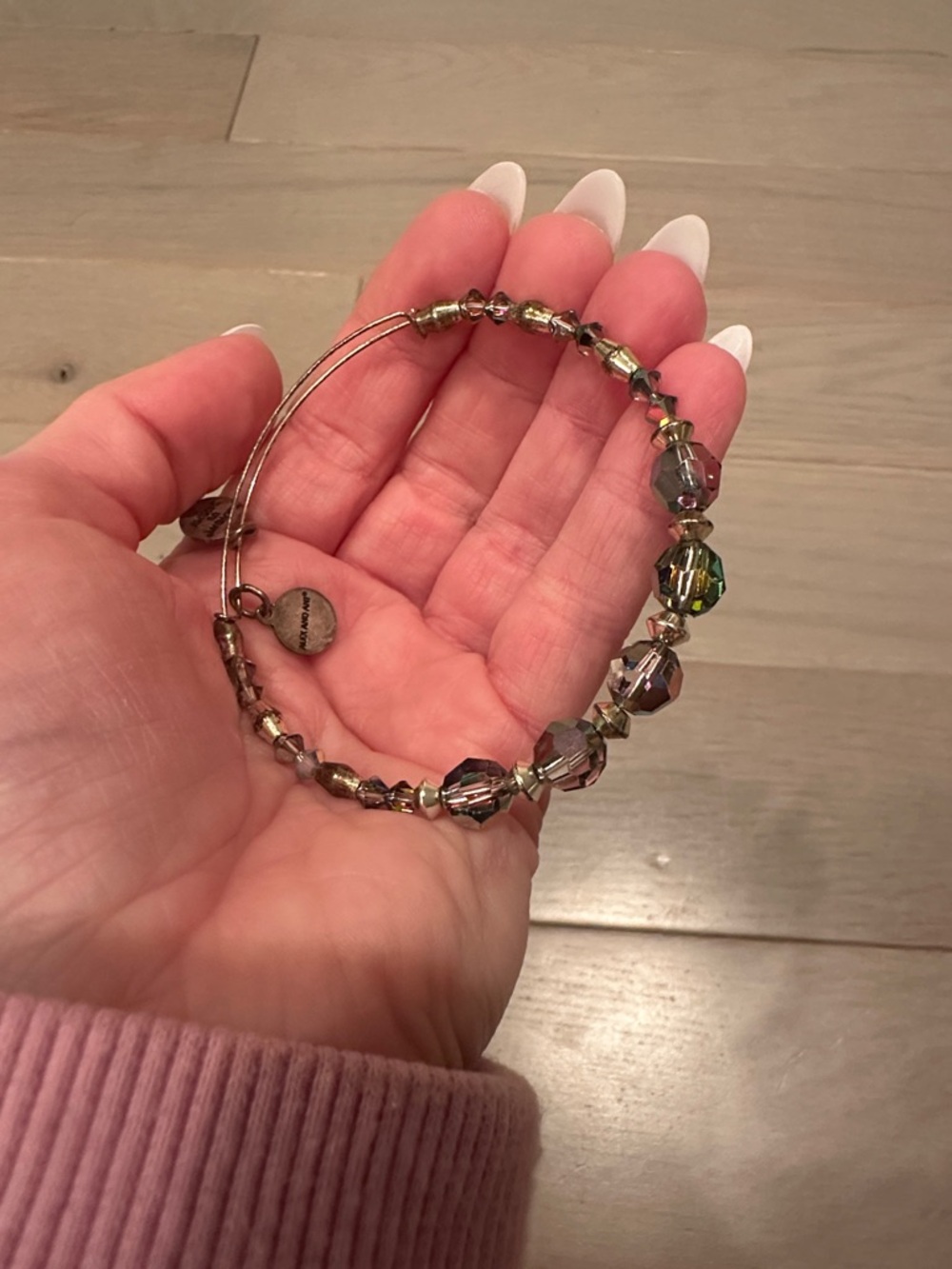 Alex and Ani Iridescent Crystal Beaded Bangle - silver with multicolor beads